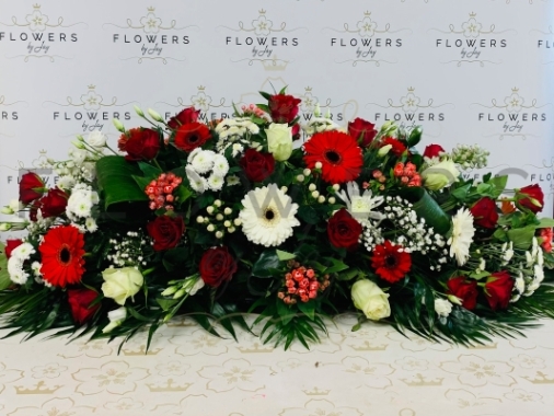 Red & White Mixed Flower Casket Spray