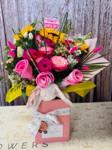 Baby Girl Bouquet with Teddy & Bibs