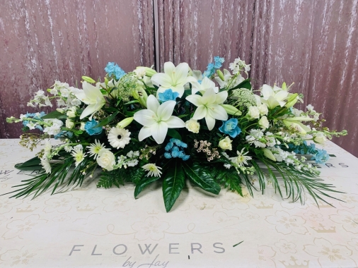 Ice Blue & Whites Casket Spray