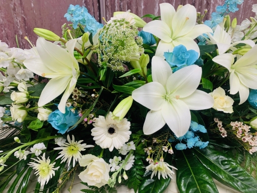 Ice Blue & Whites Casket Spray