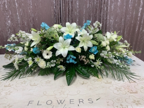 Ice Blue & Whites Casket Spray