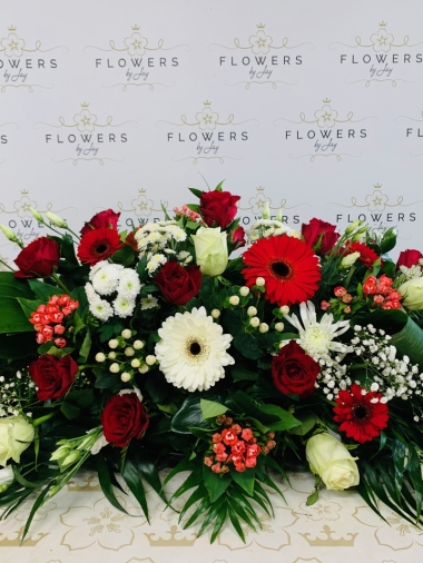 Red & White Mixed Flower Casket Spray