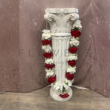 Red Rose & White Chrysanthemums & Gypsophilia with Central Drop