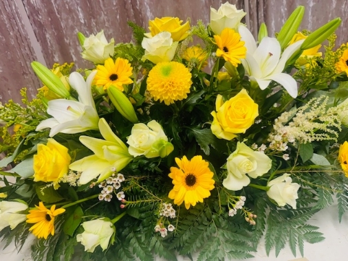 Yellow & Whites Casket spray