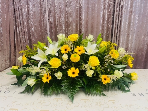 Yellow & Whites Casket spray