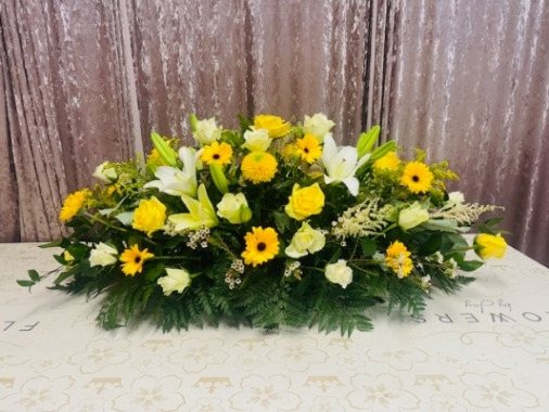 Yellow & Whites Casket spray